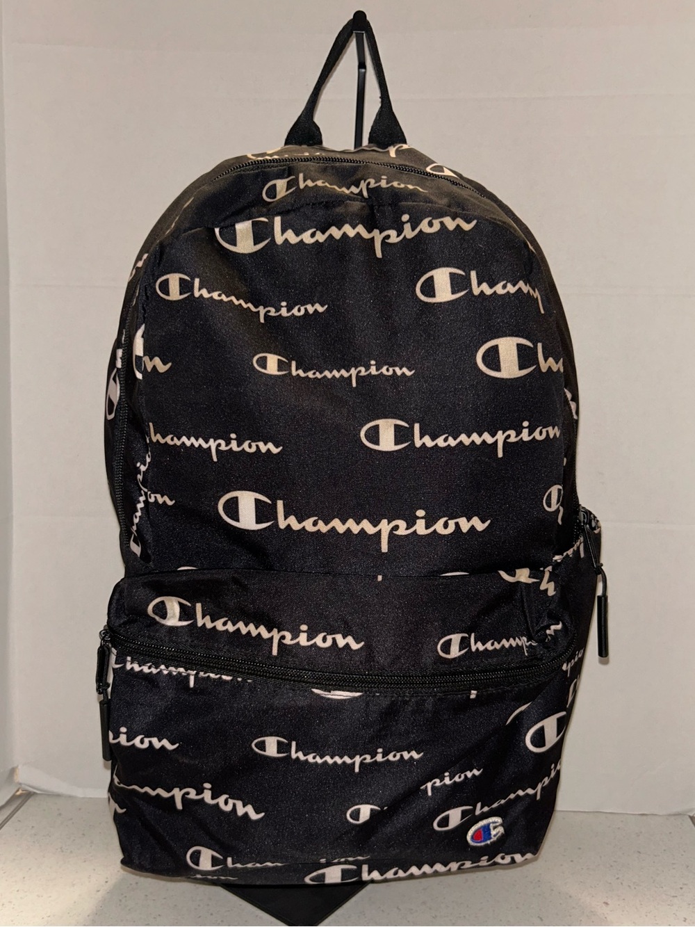Champion Black Backpack with White Logo Print